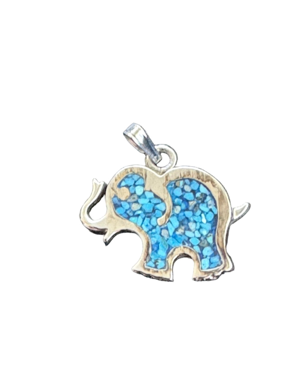 925 Sterling Silver Elephant Pendant with turquoise Blue Inlay .Wisdom Reliance